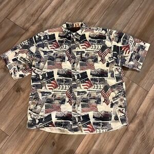 North River Mens‎ XL Short Sleeve Button Up Shirt Americana USA Flag Bin J-201